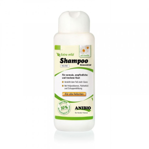 ANIBIO Shampo 250 ml. koncentrat. Lindrer følsom hud. Virksom mod utøjs angreb afhjælper imod hårdboller og filtring af pelsen