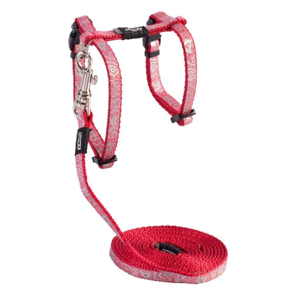 Rogz sparklecat sele med line Small rød 11  mm./24-40 cm.