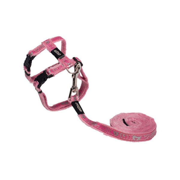 Rogz sparklecat sele med line Small rosa 11  mm./24-40 cm.