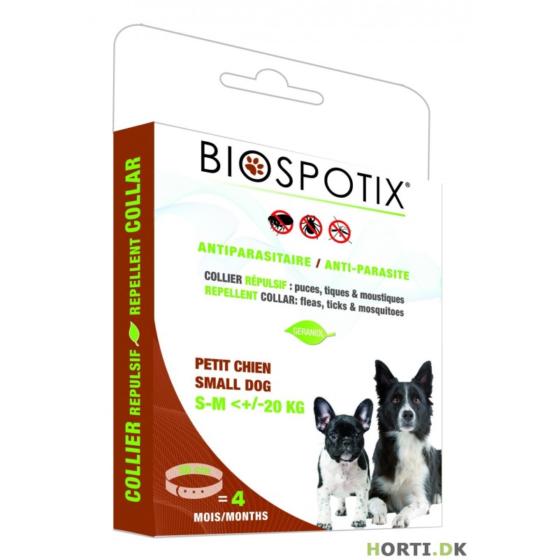 Udfordring dæmning Brawl Biospotix® halsbånd en naturlig løsning til effektivt at beskytte din hund  mod skadedyr (lopper, tæger og myg). Produceret i Frankrig.