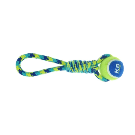 K9 Tennisball rope tug med bold 31 cm.