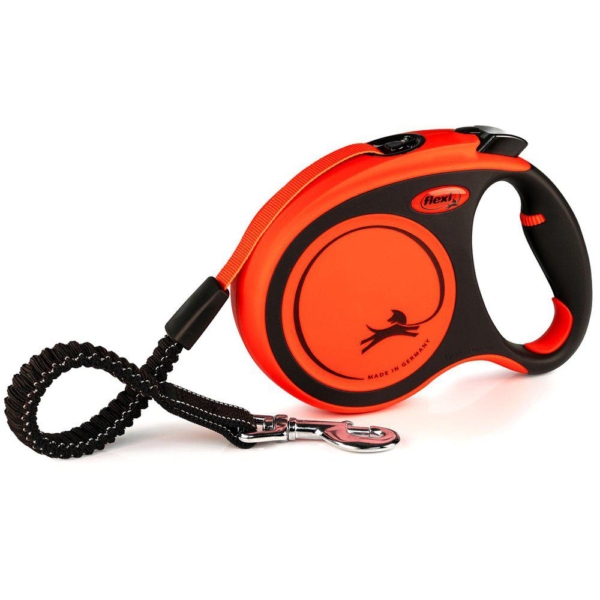 Flexi koppel xtreme med bånd L 8M sort/orange.