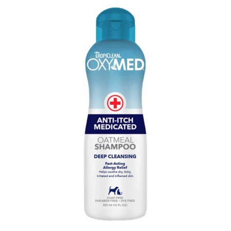 Tropiclean Oxy-med anti-itch shampoo 355 ml.