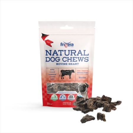 Frigera natural dog chews oksehjerter 250 g.