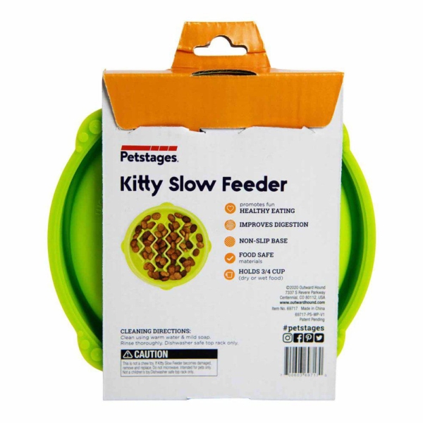 Petstages kitty slow feeder grøn 14 cm.