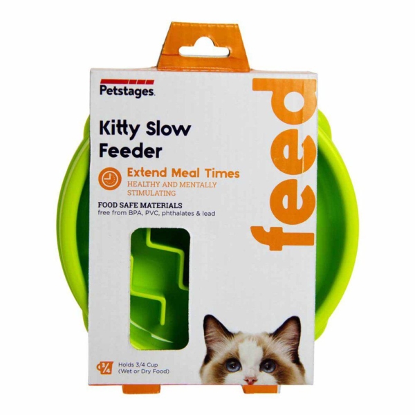 Petstages kitty slow feeder grøn 14 cm.