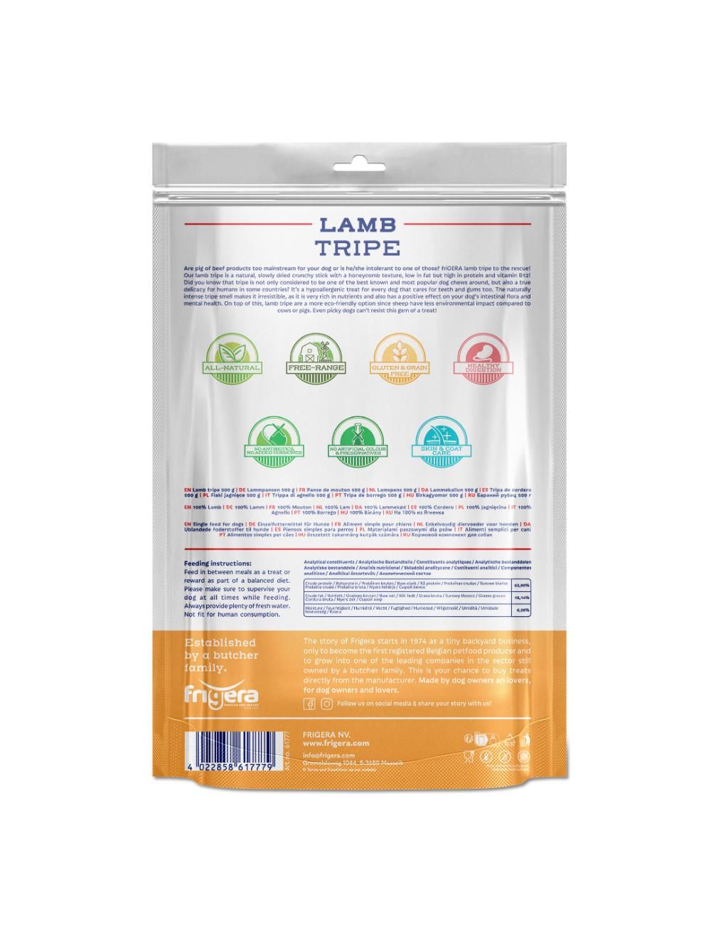 Frigera natural dog chews Lammekallun 500 g.