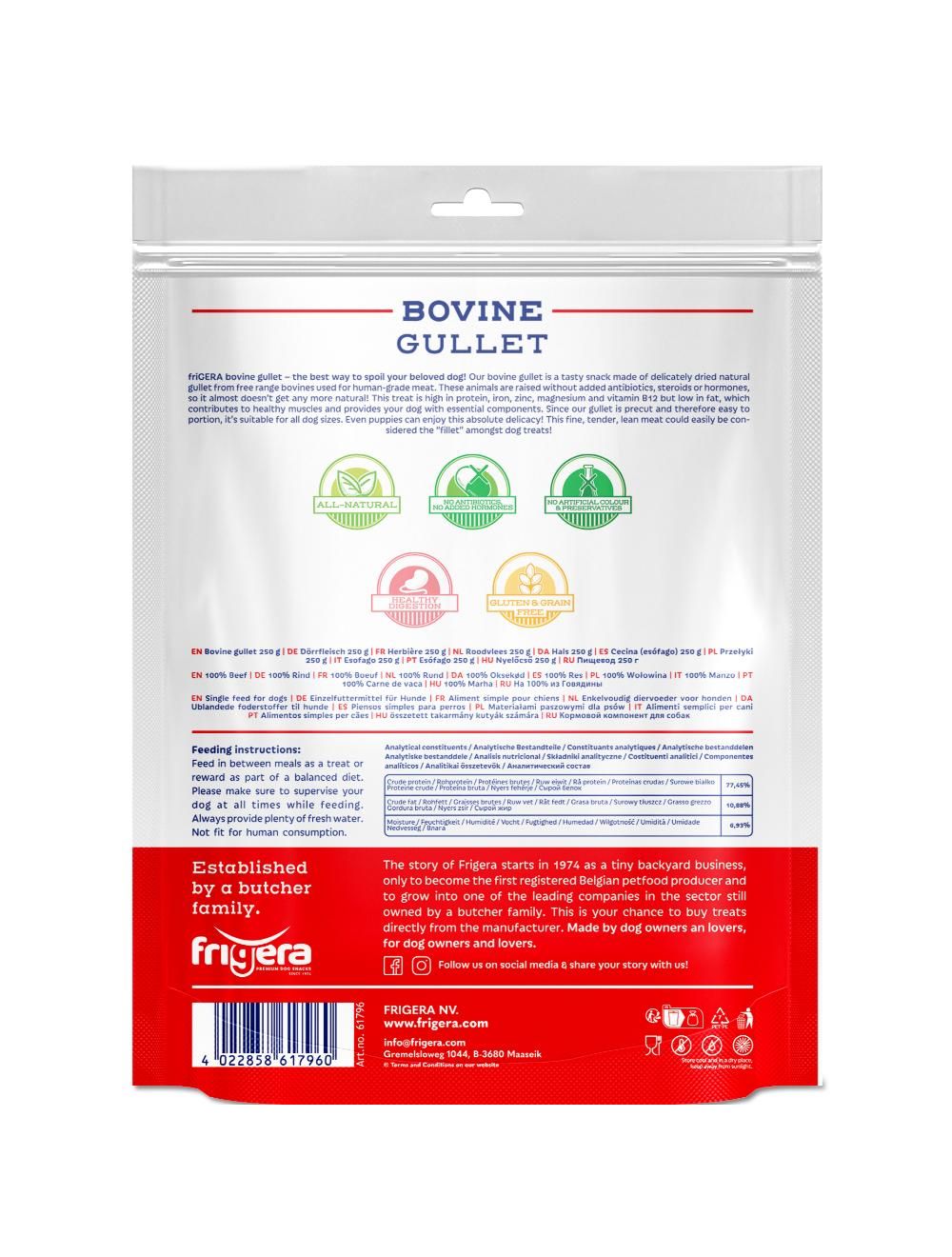 Frigera natural dog chews oksespiserør 250 g.