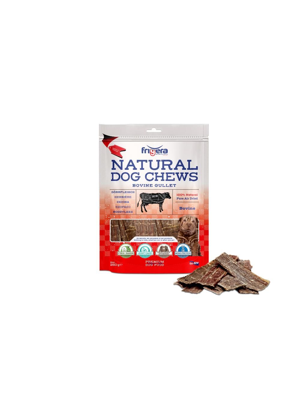 Frigera natural dog chews oksespiserør 250 g.