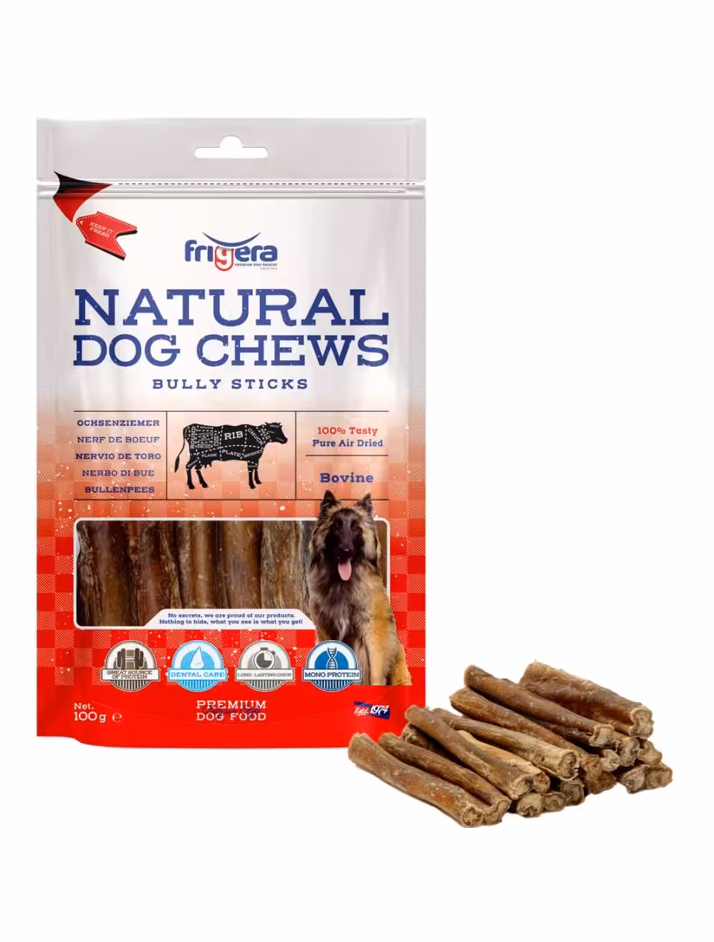 Frigera natural dog chews bully sticks 12 cm. 100 g.