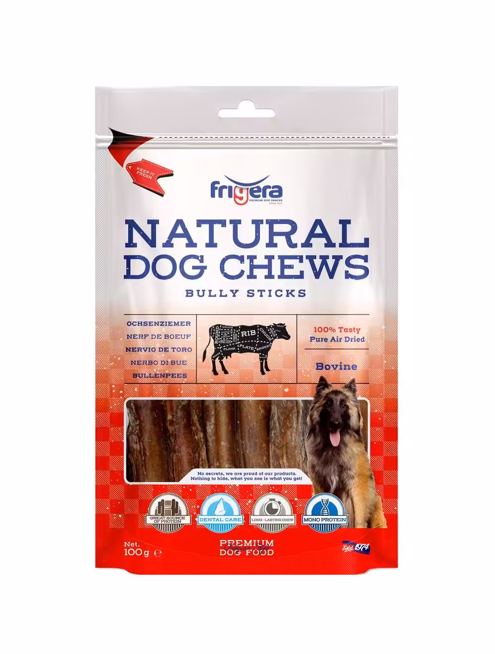 Frigera natural dog chews bully sticks 12 cm. 100 g.