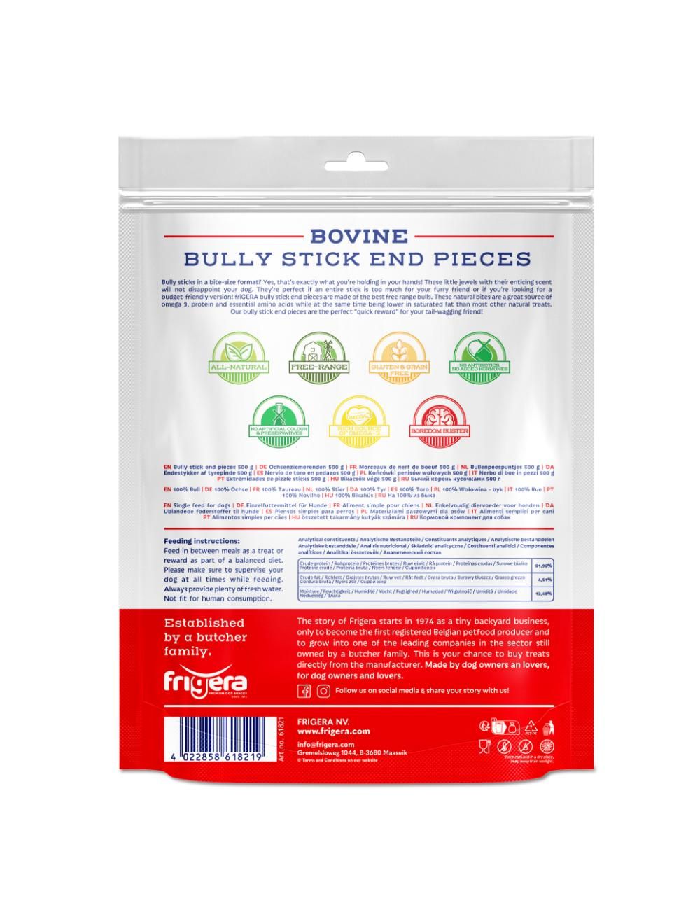 Frigera natural dog chews tyrepinde endestykker 500 g.