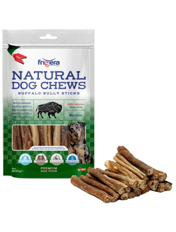 Frigera natural dog chews Bøffel bully sticks 200 g.