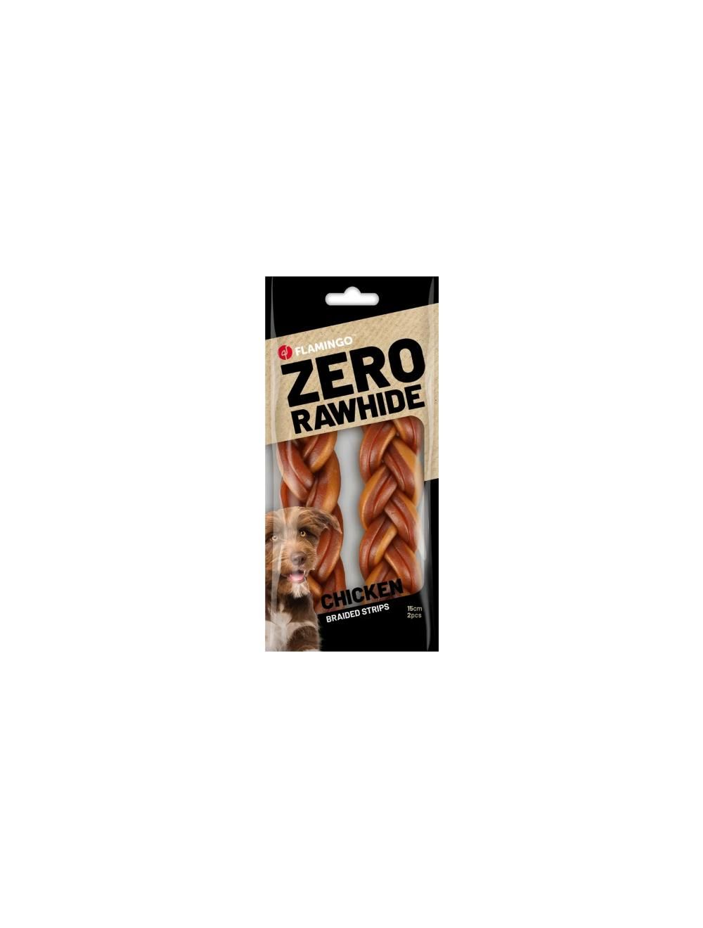 Flamingo Zero Rawhide flettet stick m. kylling 2 stk.