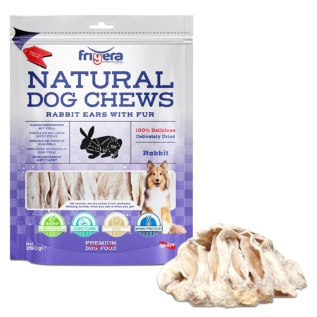 Frigera Natural Dogs Chews kaninører med hår.