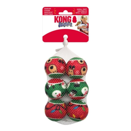 Kong Holiday Squeakair Ball 6-pack S Ø5 cm.