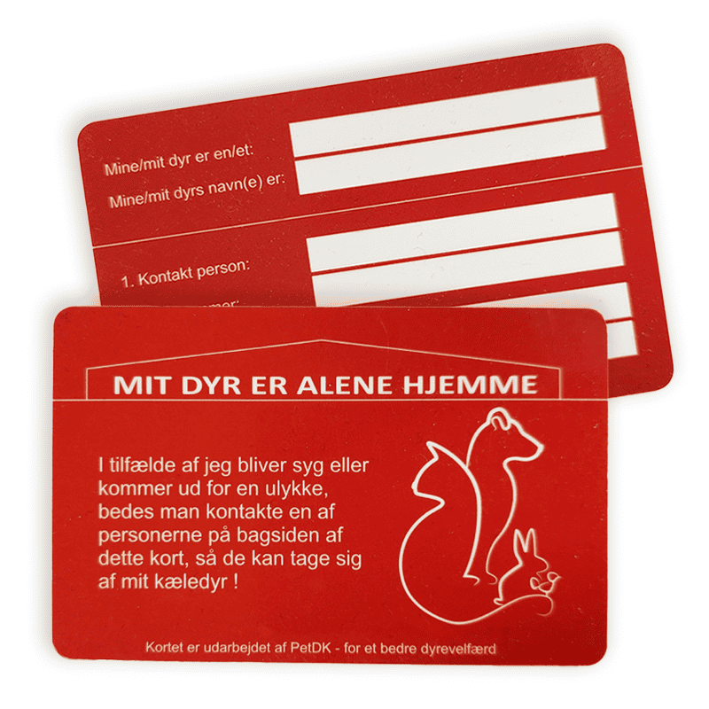 Plastikkort “Mit dyr er alene hjemme”