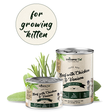 Chicopee vådkost kitten, Beef with Chicken & Vension 195 g.