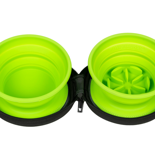 Kiwi Walker Double Travel Bowl, Slowfeeder - grøn