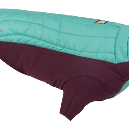 Ruffwear vinterjakke, turkis & bordeaux.