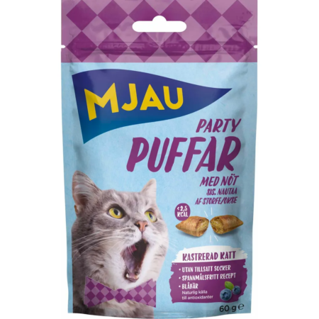Mjau Partypuffar med oksekød - 60 g