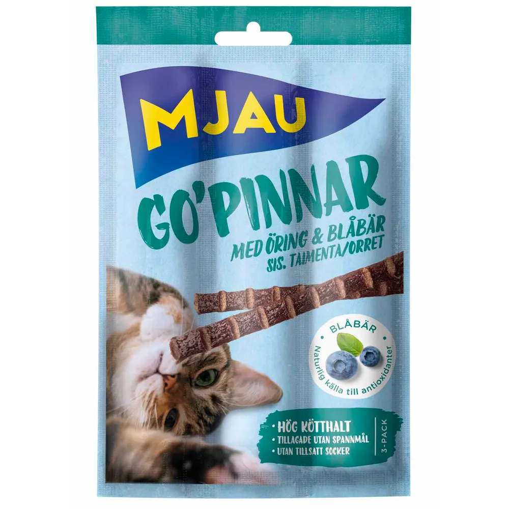 Mjau Tasty Sticks Ørred & Blåbær 15 g
