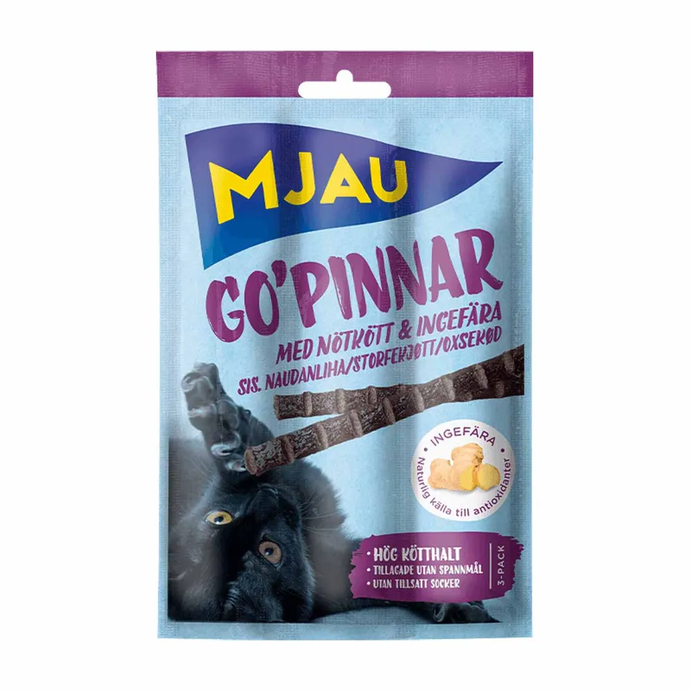 Mjau Tasty Sticks Øksekød & Ingefær 15 g