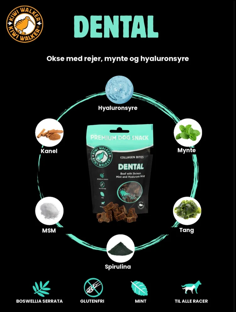 Kiwi Walker Dental Collagen Bites (Oksekød, Mynte og Hyaluronsyre) 77 g.