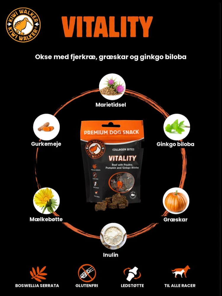 Kiwi Walker Vitality Collagen Bites (Græskar og Ginkgo Biloba) 77 g.