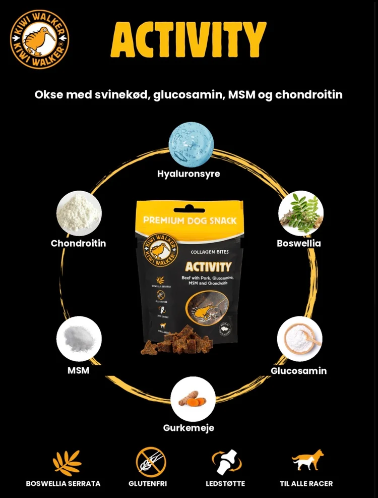 Kiwi Walker Activity Collagen Bites (Glucosamin, MSM og Chondriotin) 77 g.