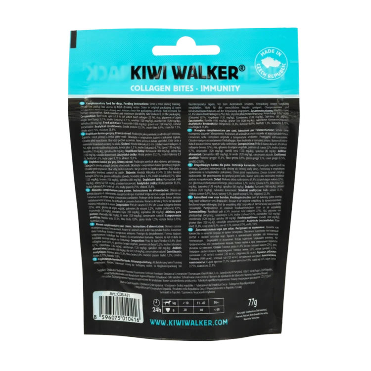 Kiwi Walker Immunity Collagen Bites (Okse med Tranebær, Kamille og Grøn Te) 77 g.