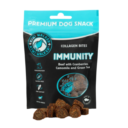 Kiwi Walker Immunity Collagen Bites (Okse med Tranebær, Kamille og Grøn Te) 77 g.