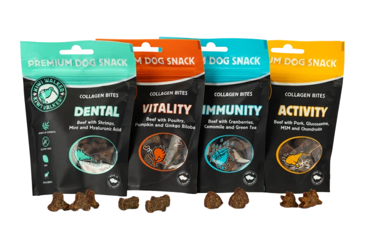Kiwi Walker Immunity Collagen Bites (Okse med Tranebær, Kamille og Grøn Te) 77 g.