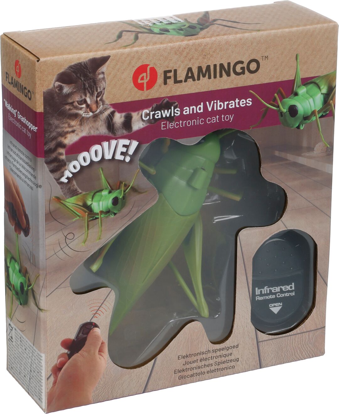 Flamingo Crawla Græshoppe interaktivt kattelegetøj med fjernbetjening