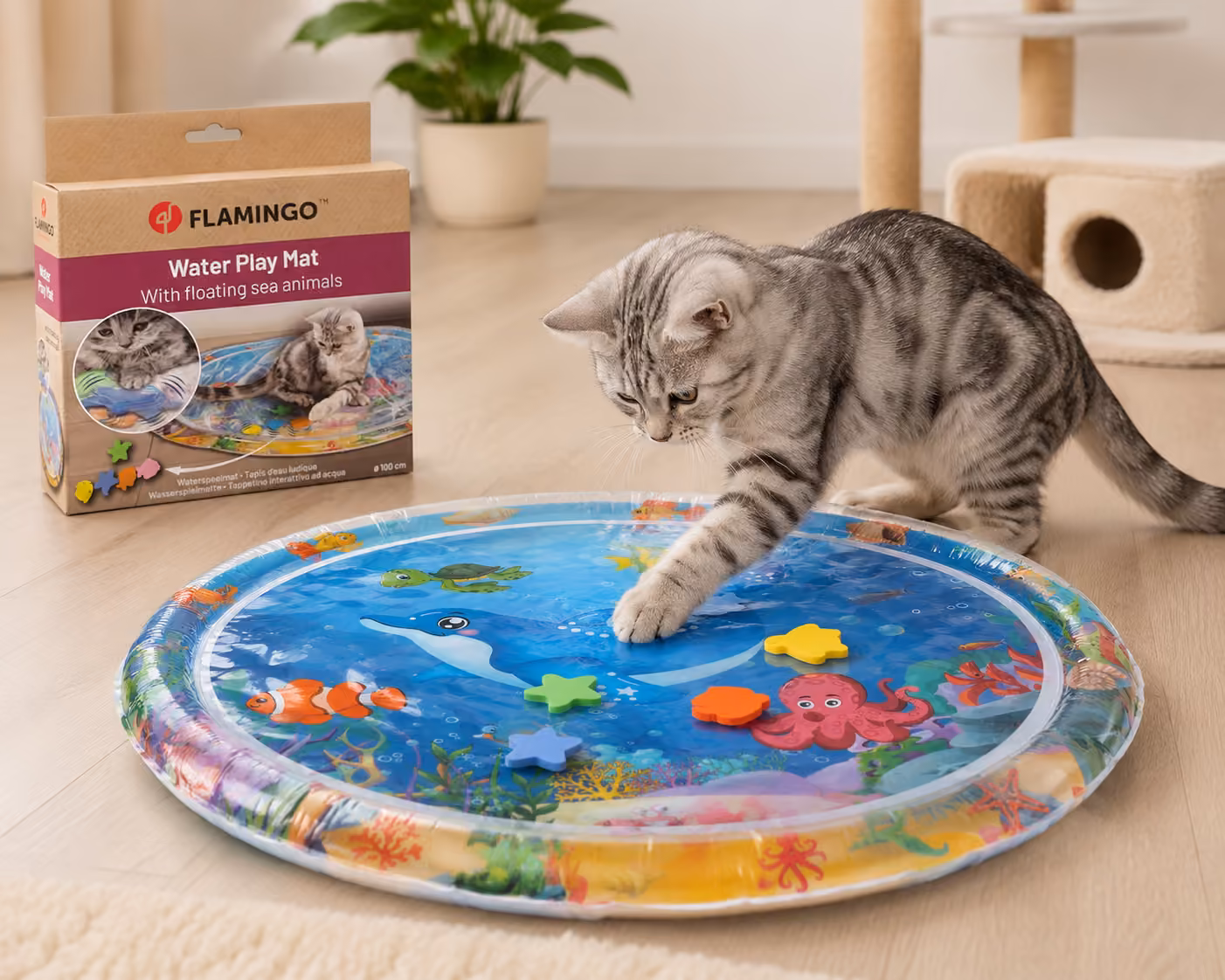 Flamingo Blub Vandlegemåtte med flydende havdyr til kat 100 cm